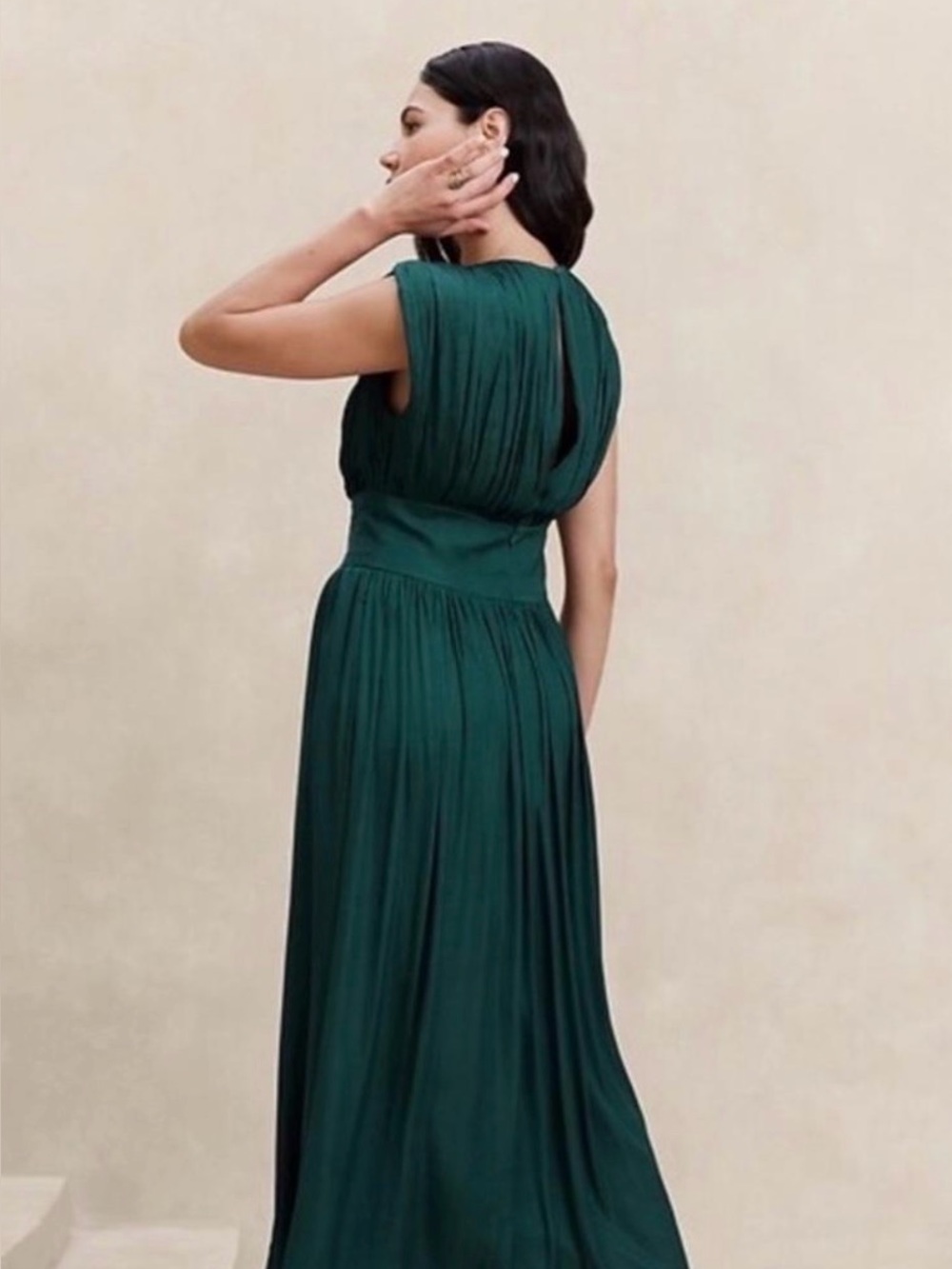 Banana Republic Dark Green Pleated Midi Dress